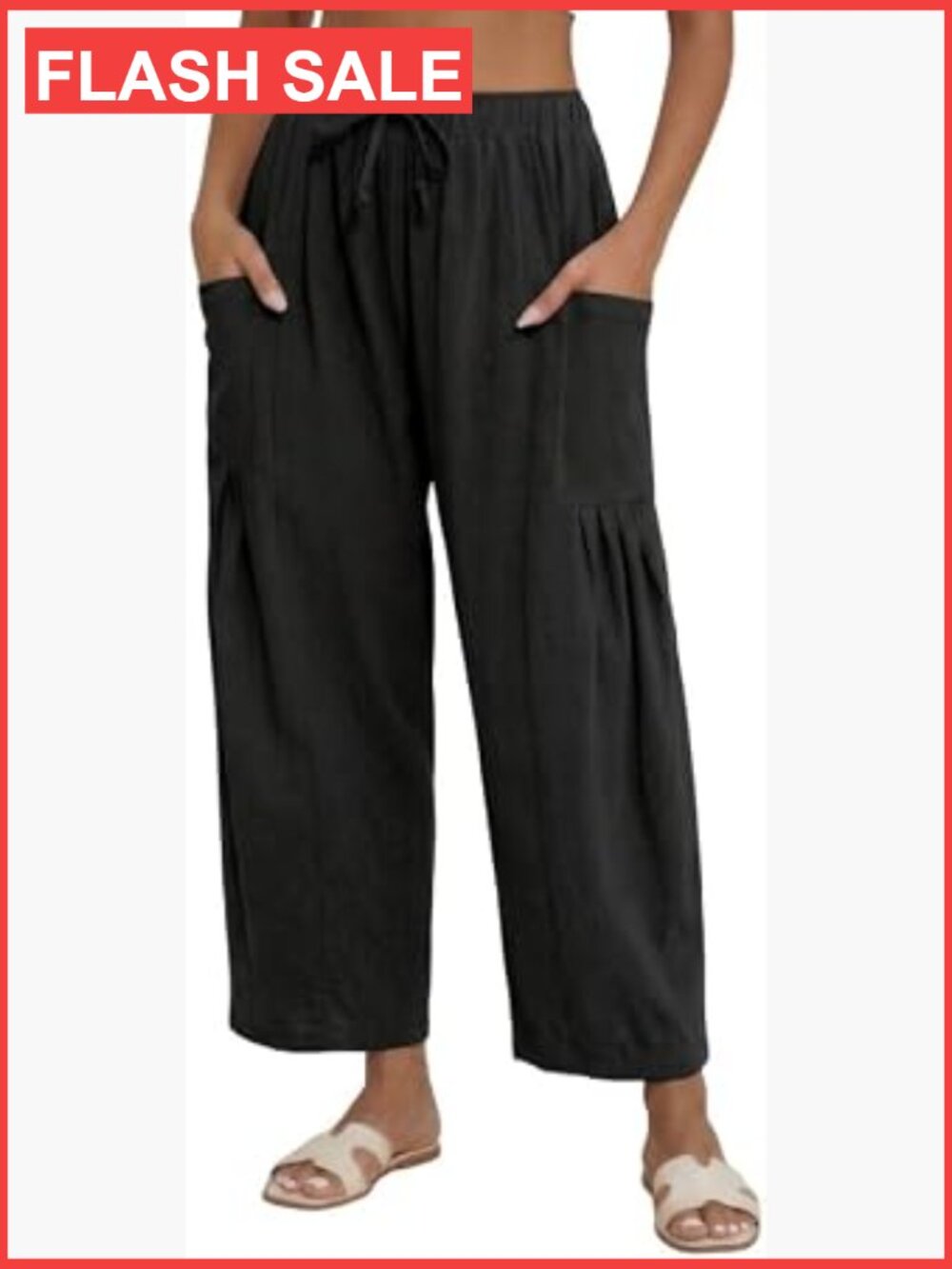 Linen Wide Leg Pants Casual Drawstring Palazzo Harem Pants with Pockets